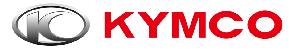 El logotipo de KYMCO, que presenta una letra 'K' plateada dentro de un óvalo junto al nombre de la empresa en texto rojo en negrita.