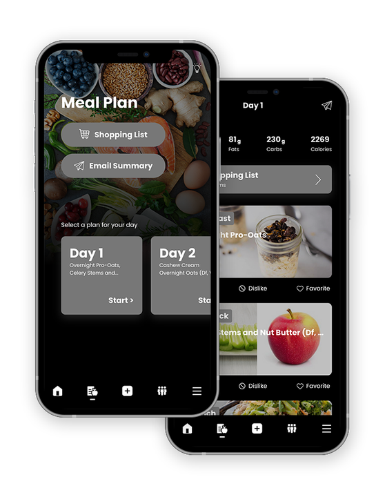 Two phones with white screens and app images to go here.