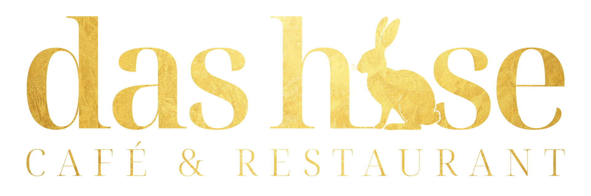 Goldenes „das hase“-Logo mit einem Hasen und dem Schriftzug „CAFÉ & RESTAURANT“ darunter