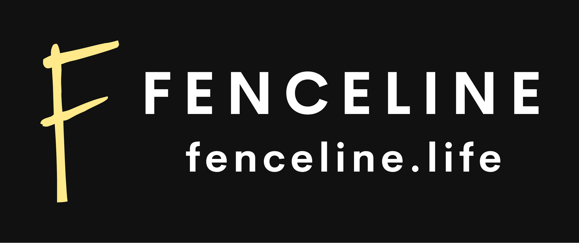 Fenceline logo on a black background, featuring a stylized yellow 
