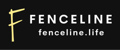 Fenceline logo on a black background, featuring a stylized yellow 