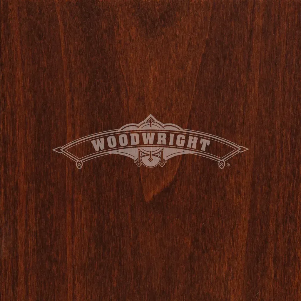Woodwright logo on a dark wood grain background.