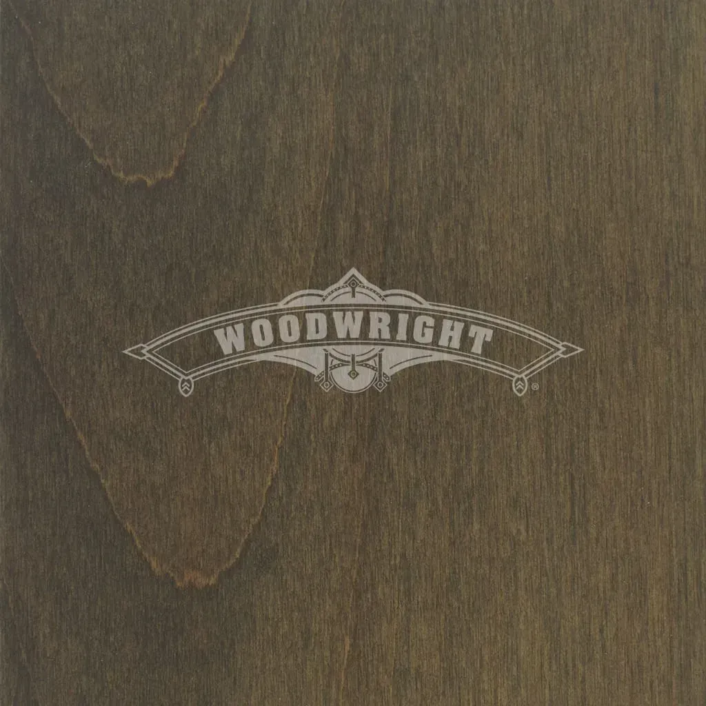 Woodwright logo on a dark wood grain background.