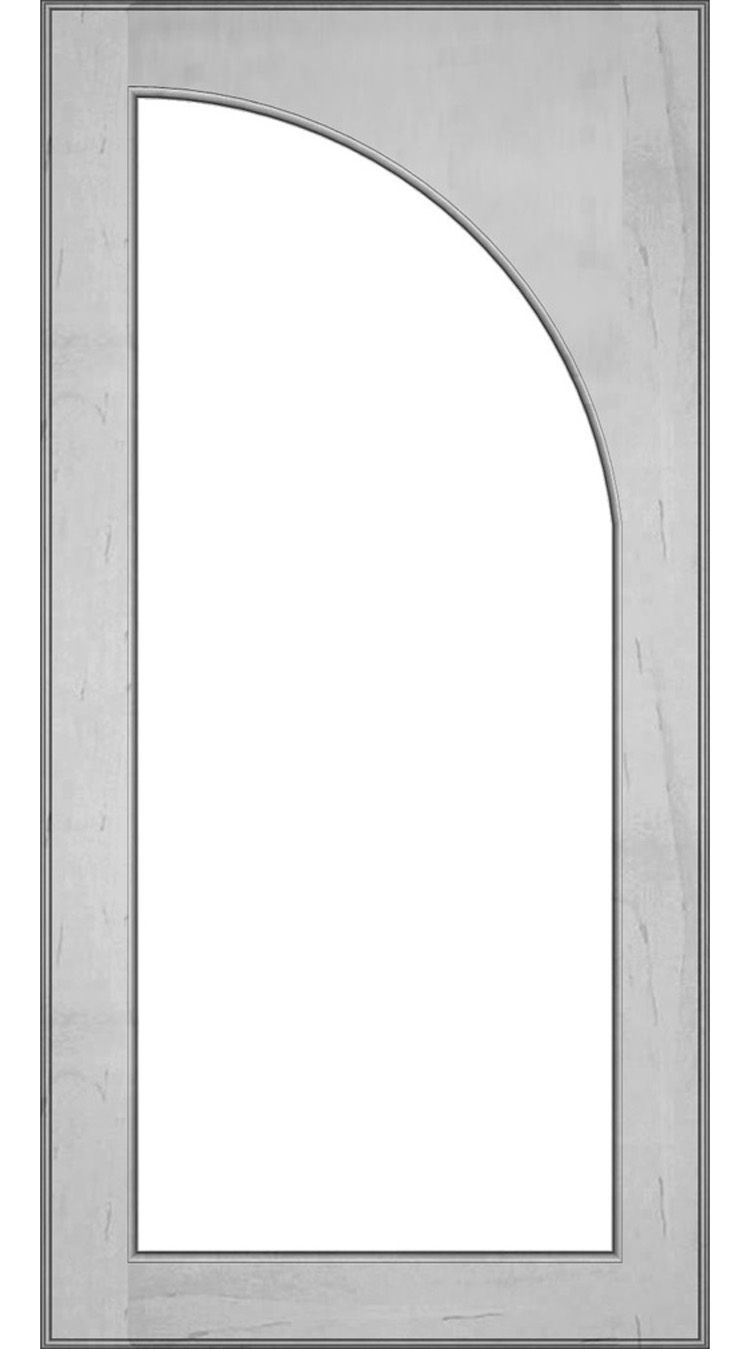 A light-colored wooden door frame with a curved top. The opening is white.
