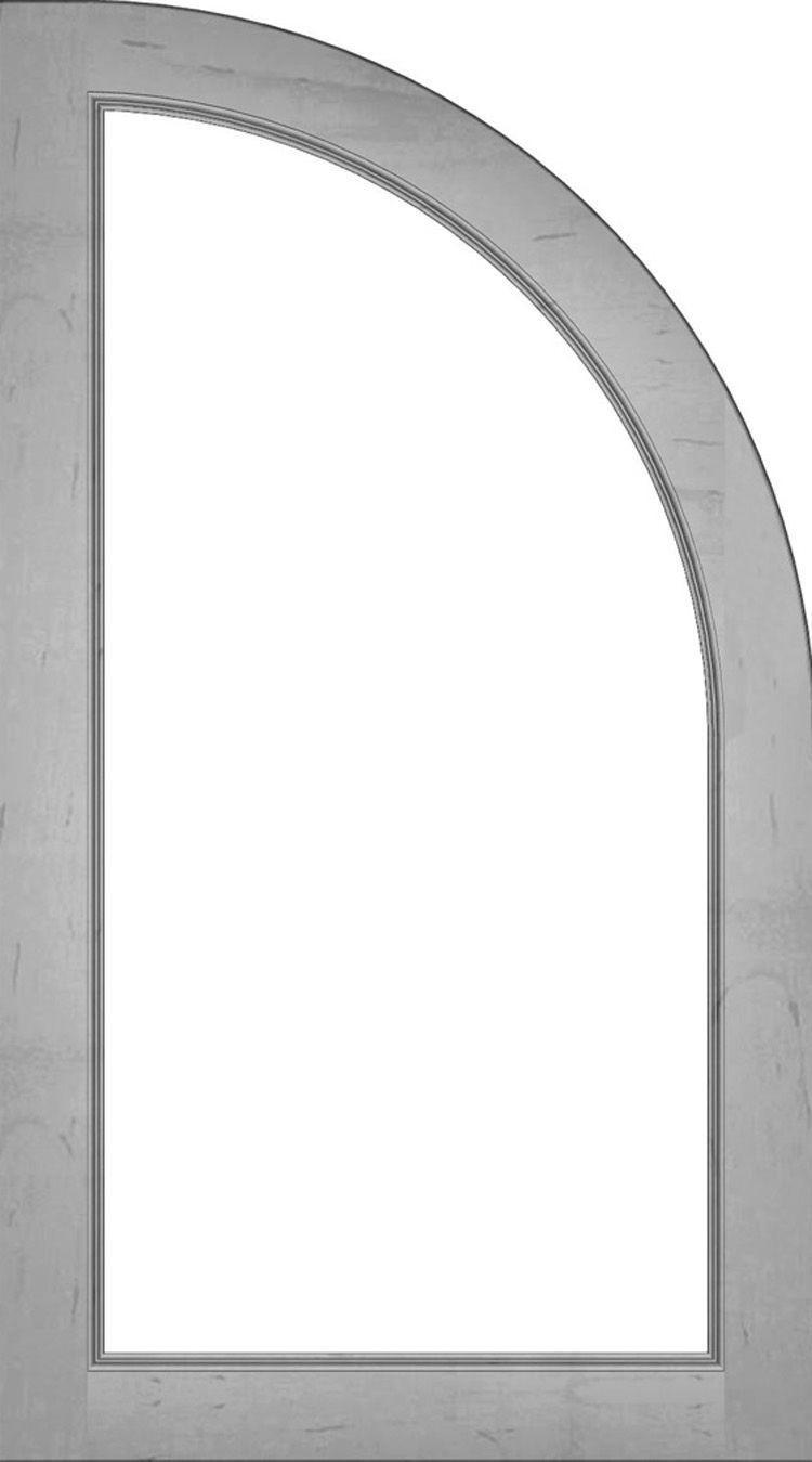 Arched window frame with a curved top and straight sides.