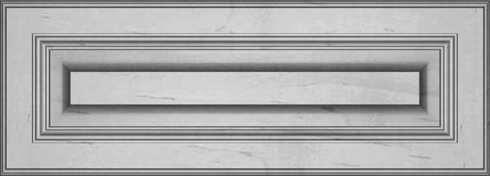 Rectangular panel with raised, layered trim. The center rectangle is slightly recessed. Gray and white.