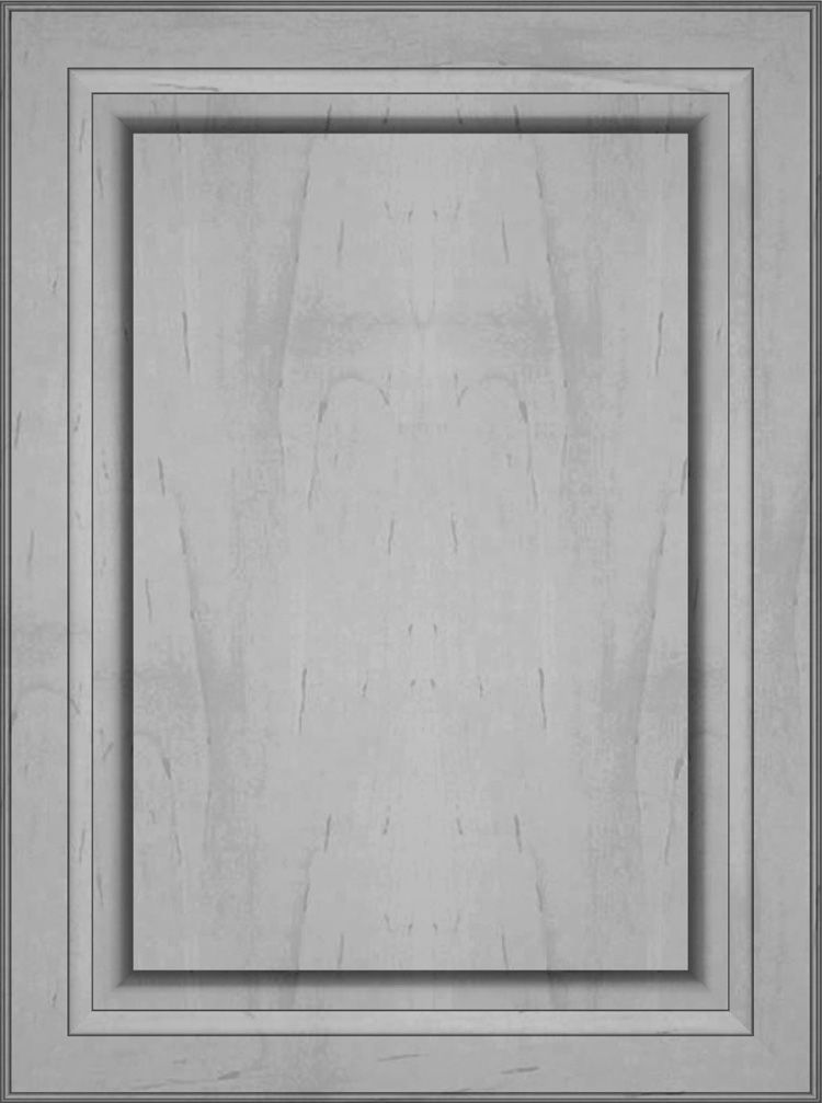Gray cabinet door with layered rectangular panels.