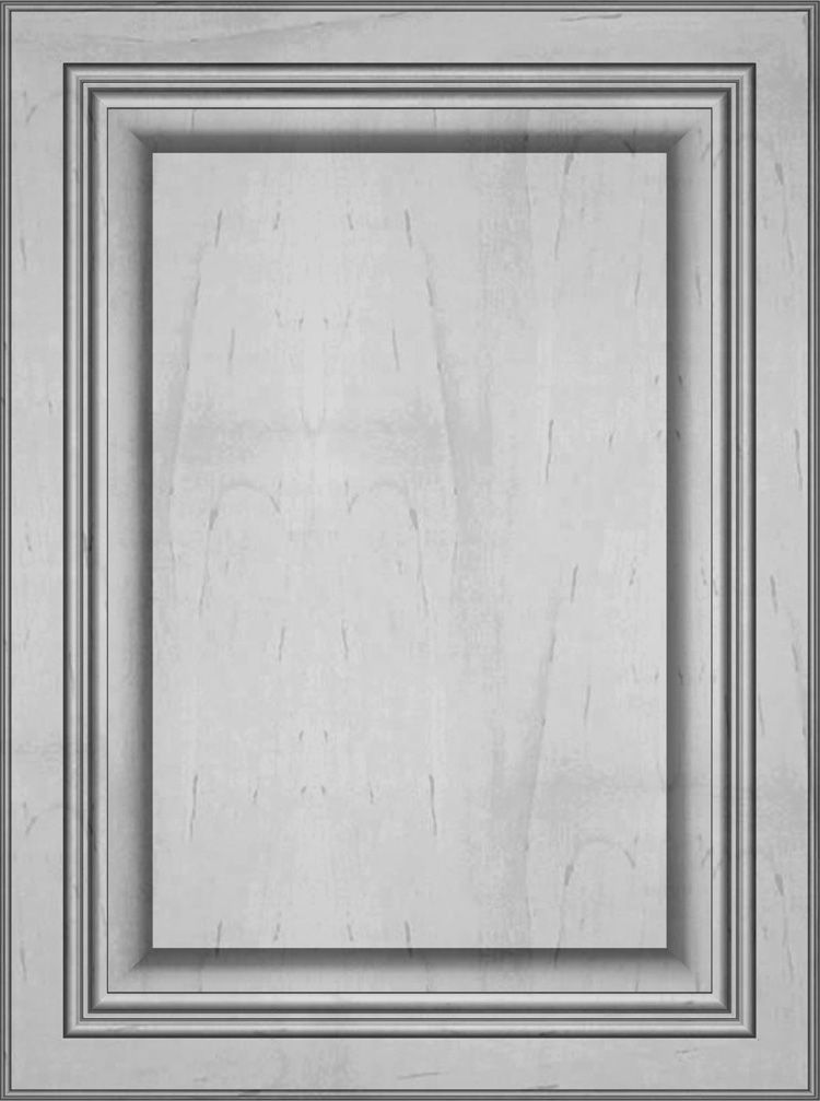 Raised panel cabinet door, light wood grain, with layered frame detail.