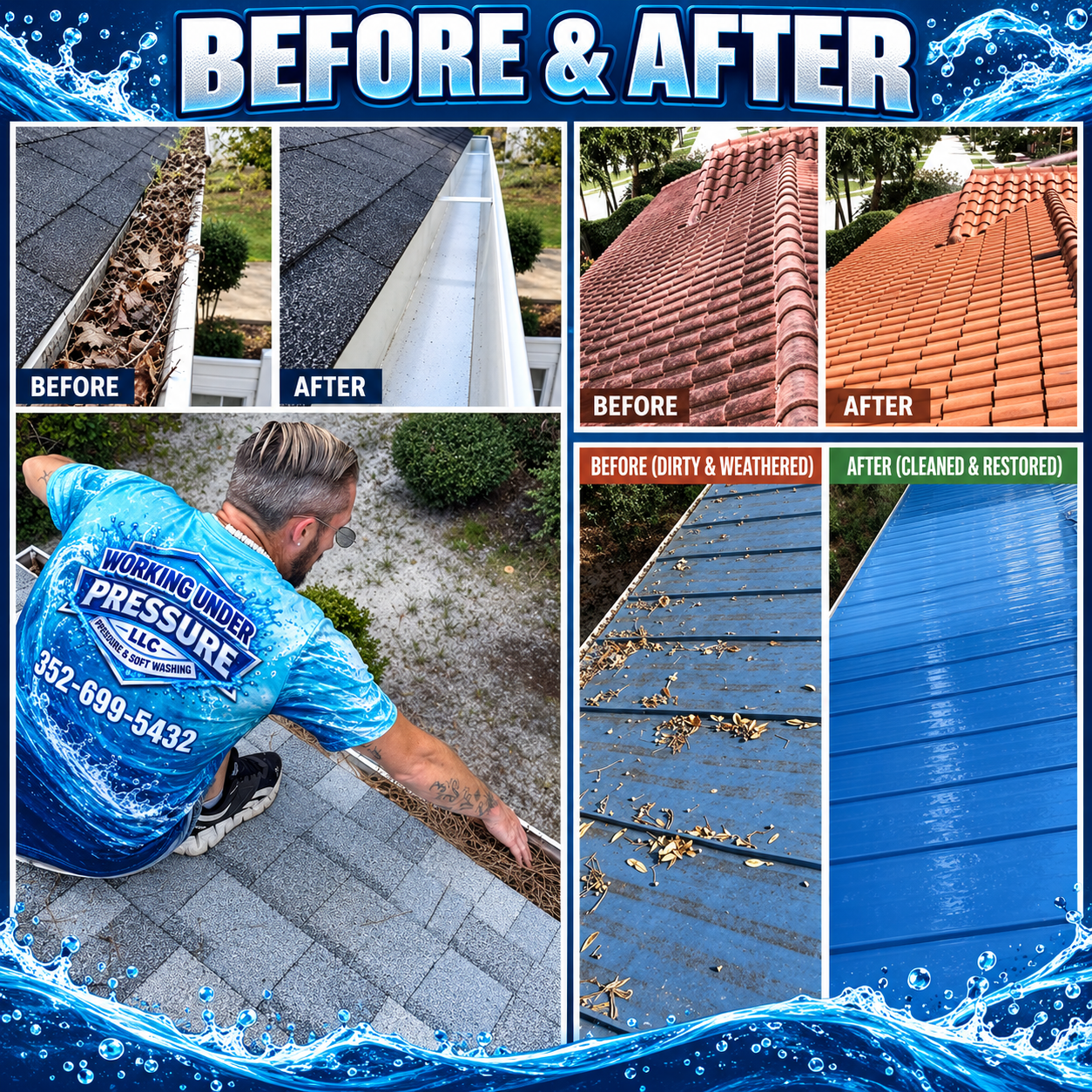 Pressure washing technician cleaning a concrete driveway at a Florida home