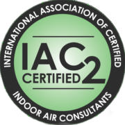 Circular IAC2 logo with black text and a green gradient center reading “Certified Indoor Air Consultants.”