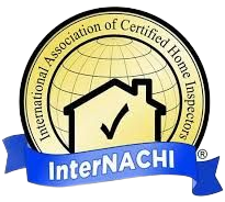 InterNACHI logo with a house and checkmark over a gold globe, blue ribbon banner text