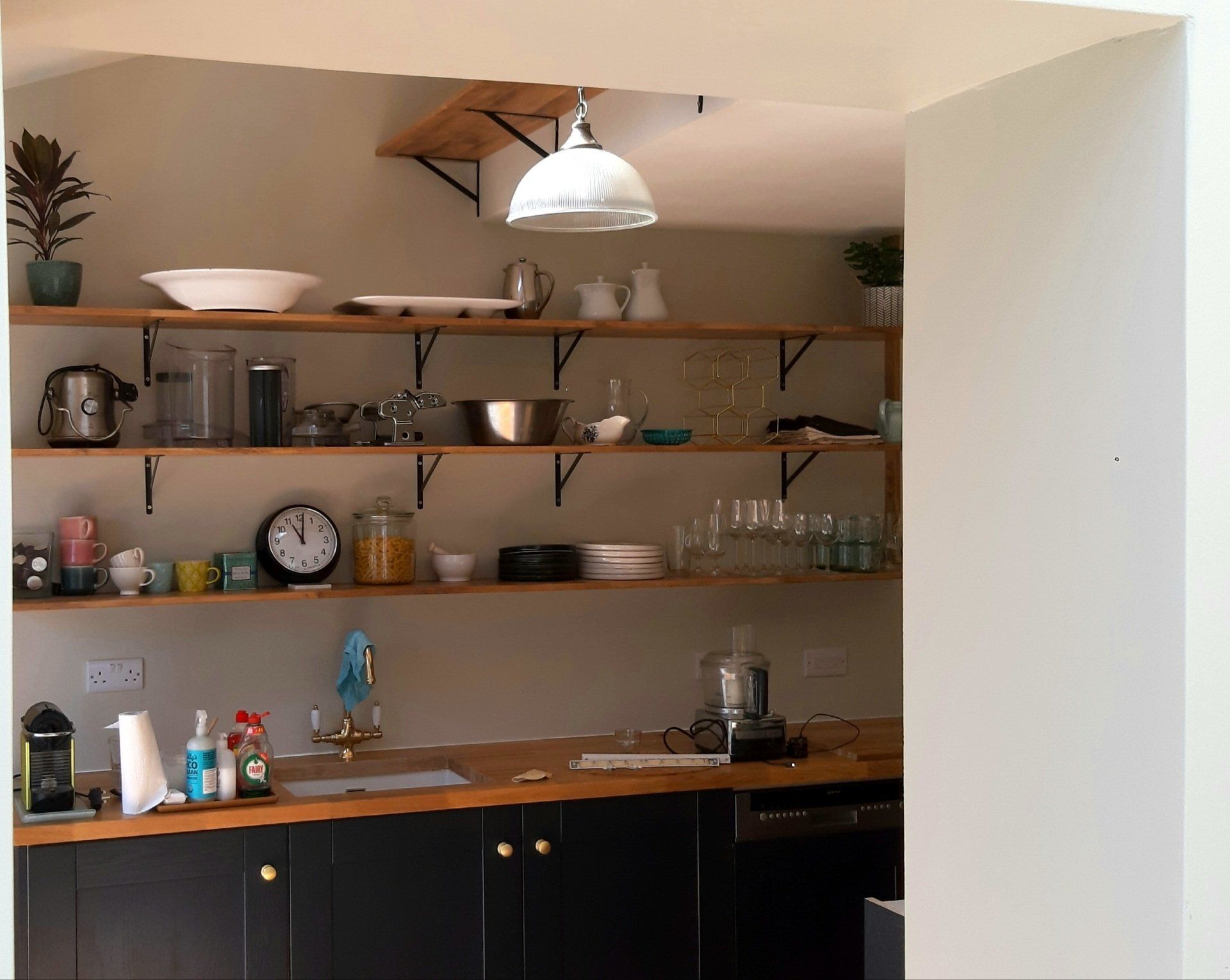 black and oak kitchen