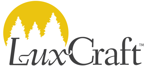 LuxCraft logo: yellow sun with pine trees, and company name in dark gray font.