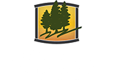 Logo with a brown frame, golden background, and green trees.
