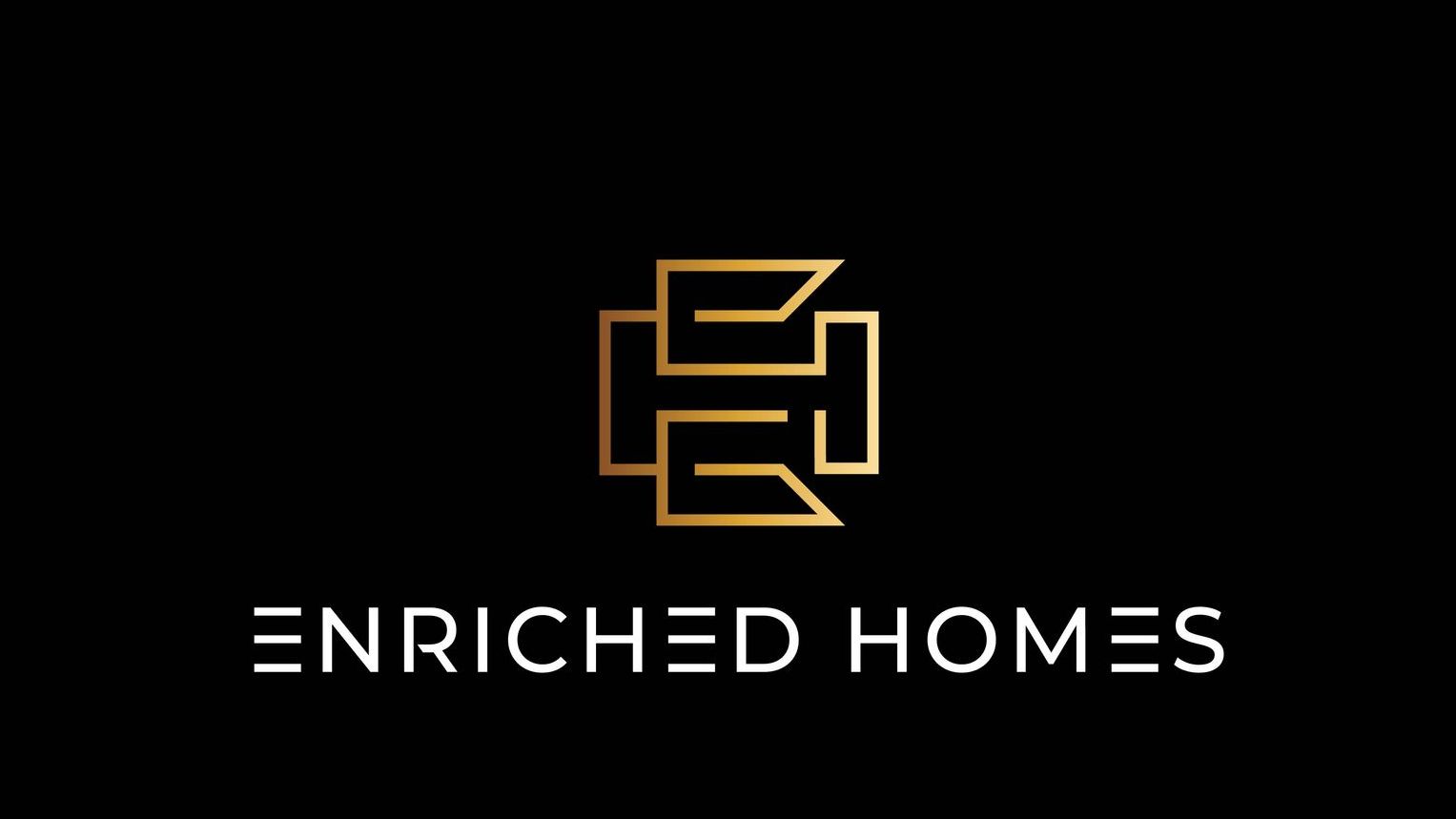 A logo for enriched homes is on a black background.