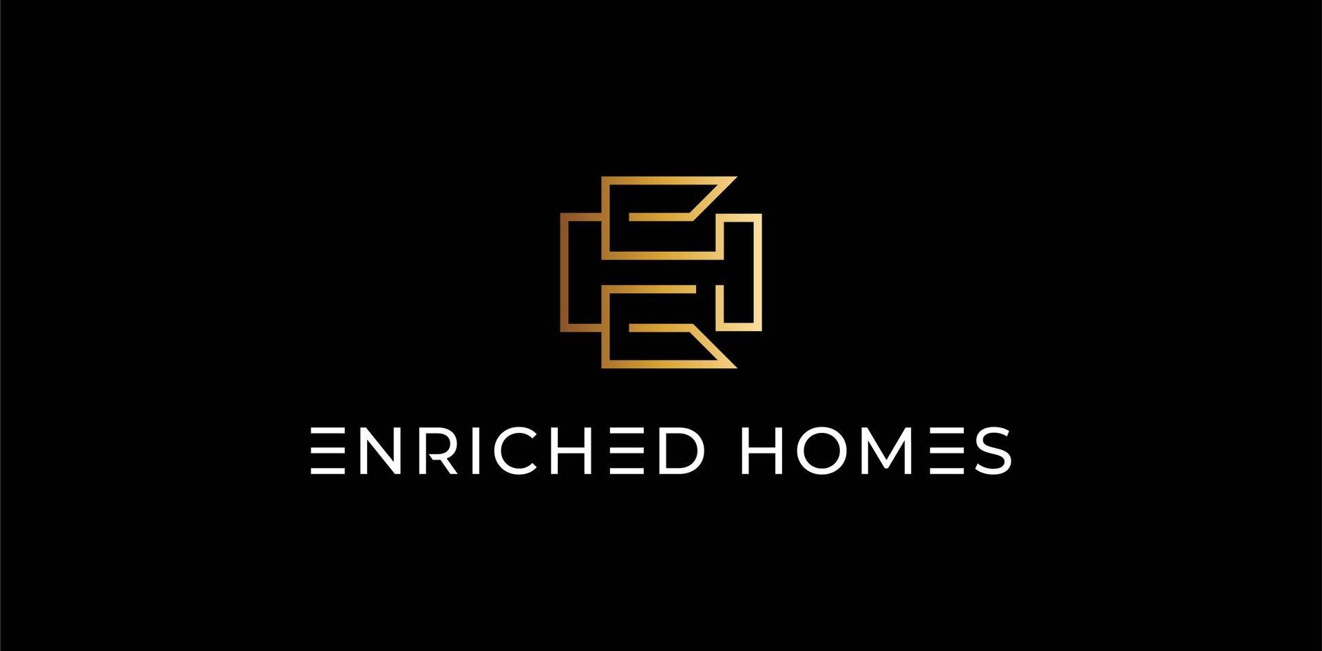 A logo for enriched homes is on a black background.