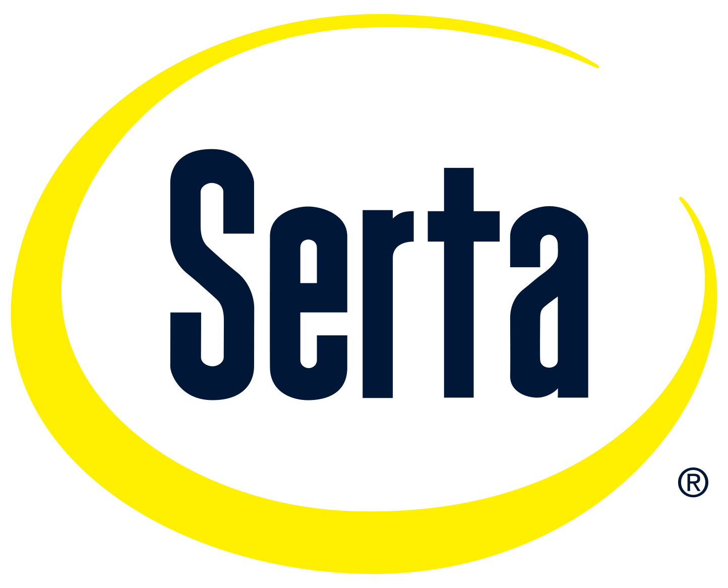 The dark blue Serta logo inside a yellow oval swoosh.