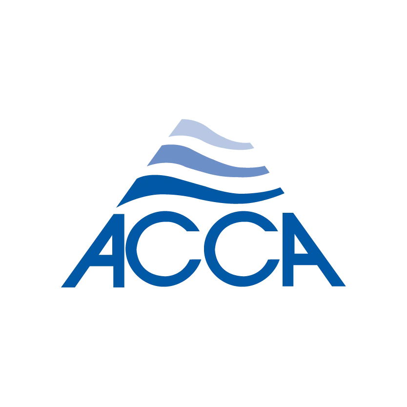 Air Conditioning Contractors of America logo: blue triangle with layered wavy lines above the letters