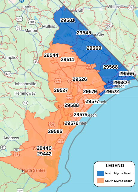 A map of the South Carolina coast with CTC's orange trucks on it