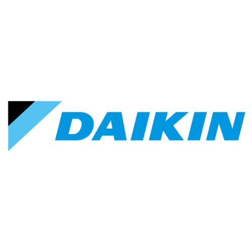 Daikin logo in blue with a black and light blue triangular mark