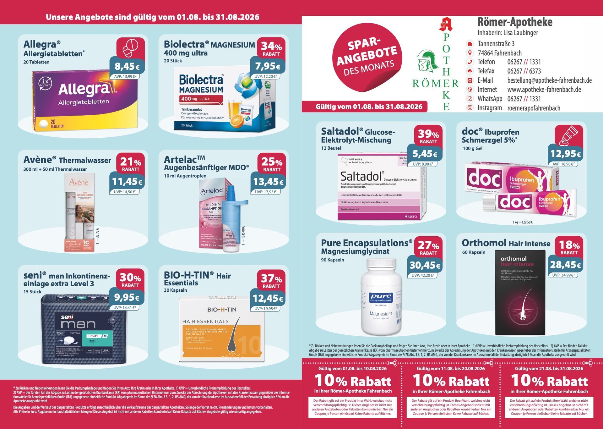 Ein Flyer für eine Apotheke mit der Aufschrift „10 % Rabatt“