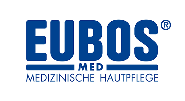 A blue logo for eubos med medizinische hautpflege
