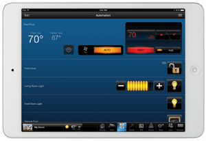 A tablet with a screen that says 70 degrees on it