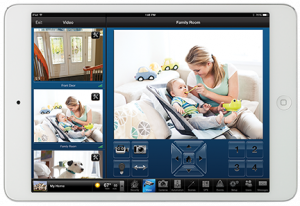 A tablet with a picture of a woman feeding a baby