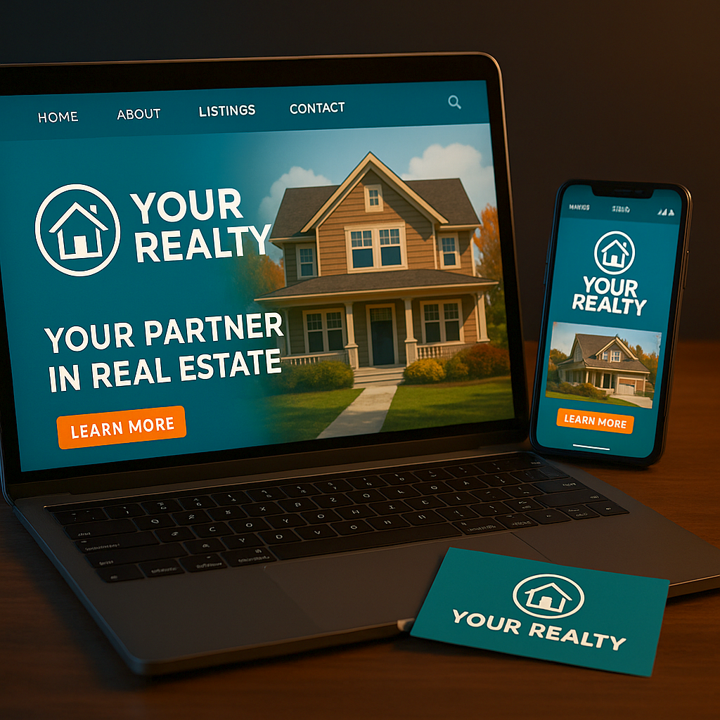 A laptop, phone, and business card with a