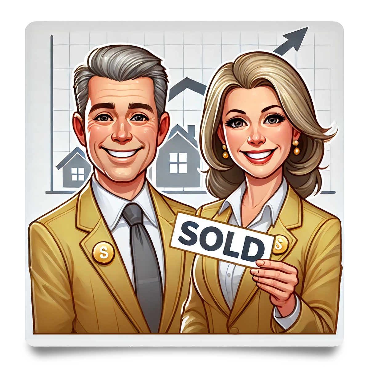 A man and a woman are holding a sold sign.