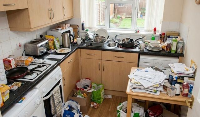Before a kitchen hoarded house clearance in Pentrebane, Cardiff