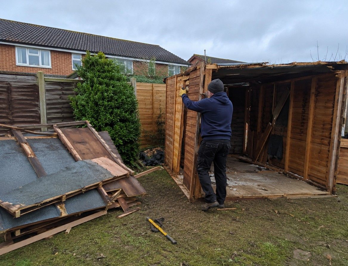 Shed dismantling as part of a shed clearance by J&Z House Clearance Cardiff