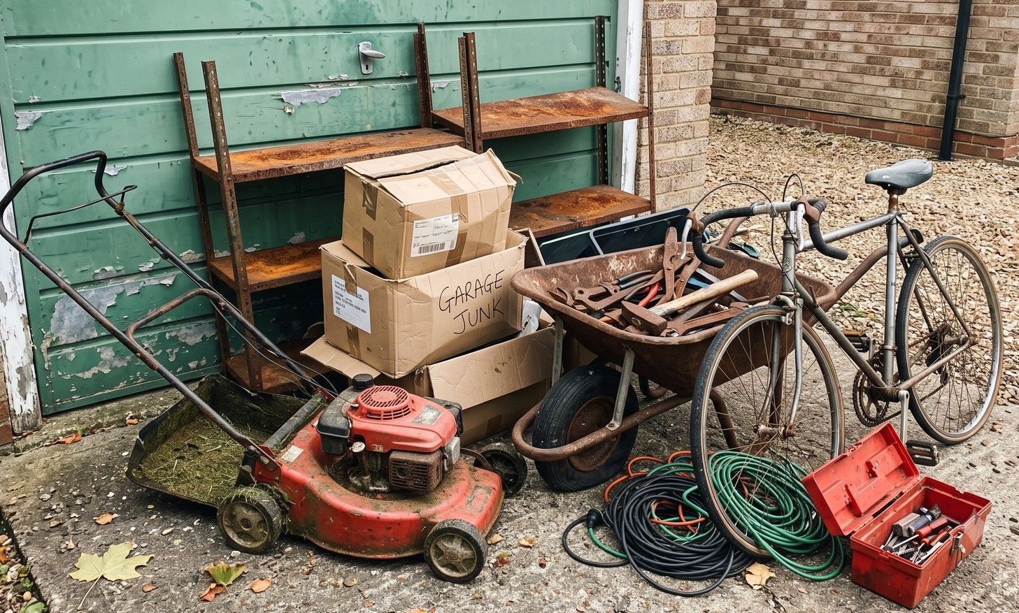 Garden shed cleared from a property in Cardiff. The shed has been completely cleared away, leaving a concrete base. All debris and tools have been removed from the site.