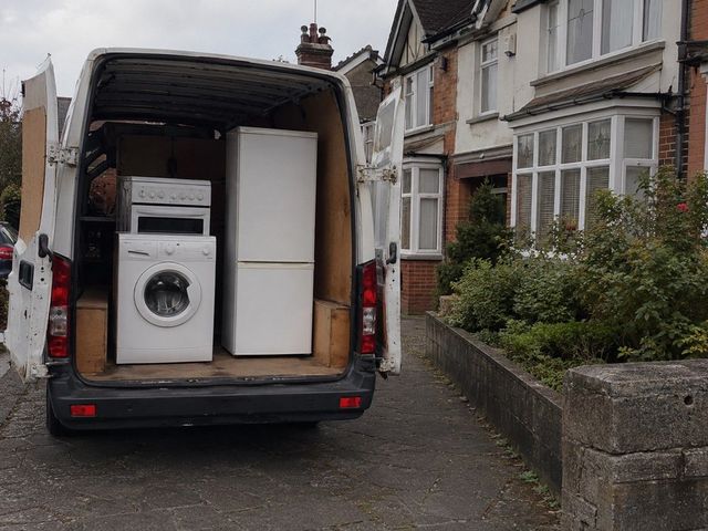 Van loaded with white goods collected in Cardiff by J&Z House Clearance