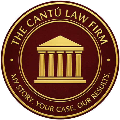 The Cant&uacute; Law Firm logo: a gold courthouse icon within a maroon and gold circular frame; "The Cant&uacute; Law Firm" and tagline, "My Story. Your Case. Our Results."