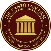 The Cant&uacute; Law Firm logo: a gold courthouse icon within a maroon and gold circular frame; "The Cant&uacute; Law Firm" and tagline, "My Story. Your Case. Our Results."