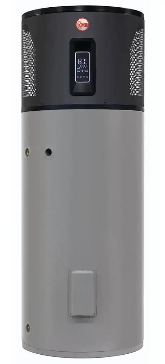Grey and black Rheem water heater with digital display. — Illawater Hot Water Services in Wollongong, NSW