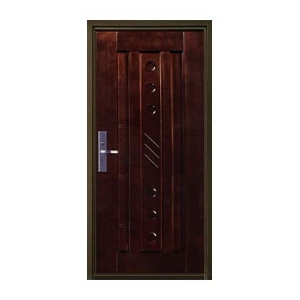 A brown door with a handle on a white background.