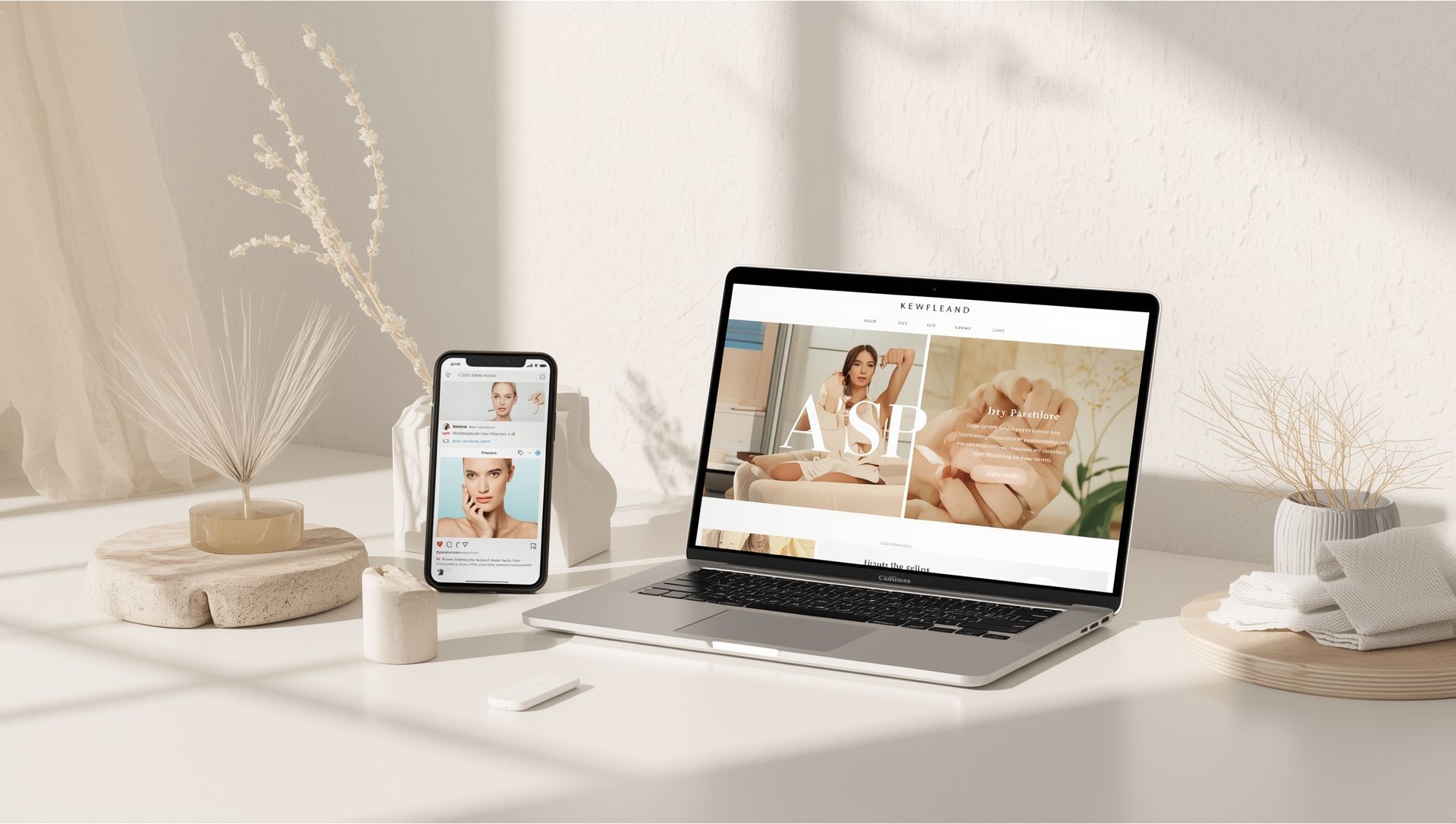 Modern salon and spa branding concept showing a clean digital workspace and visual identity 