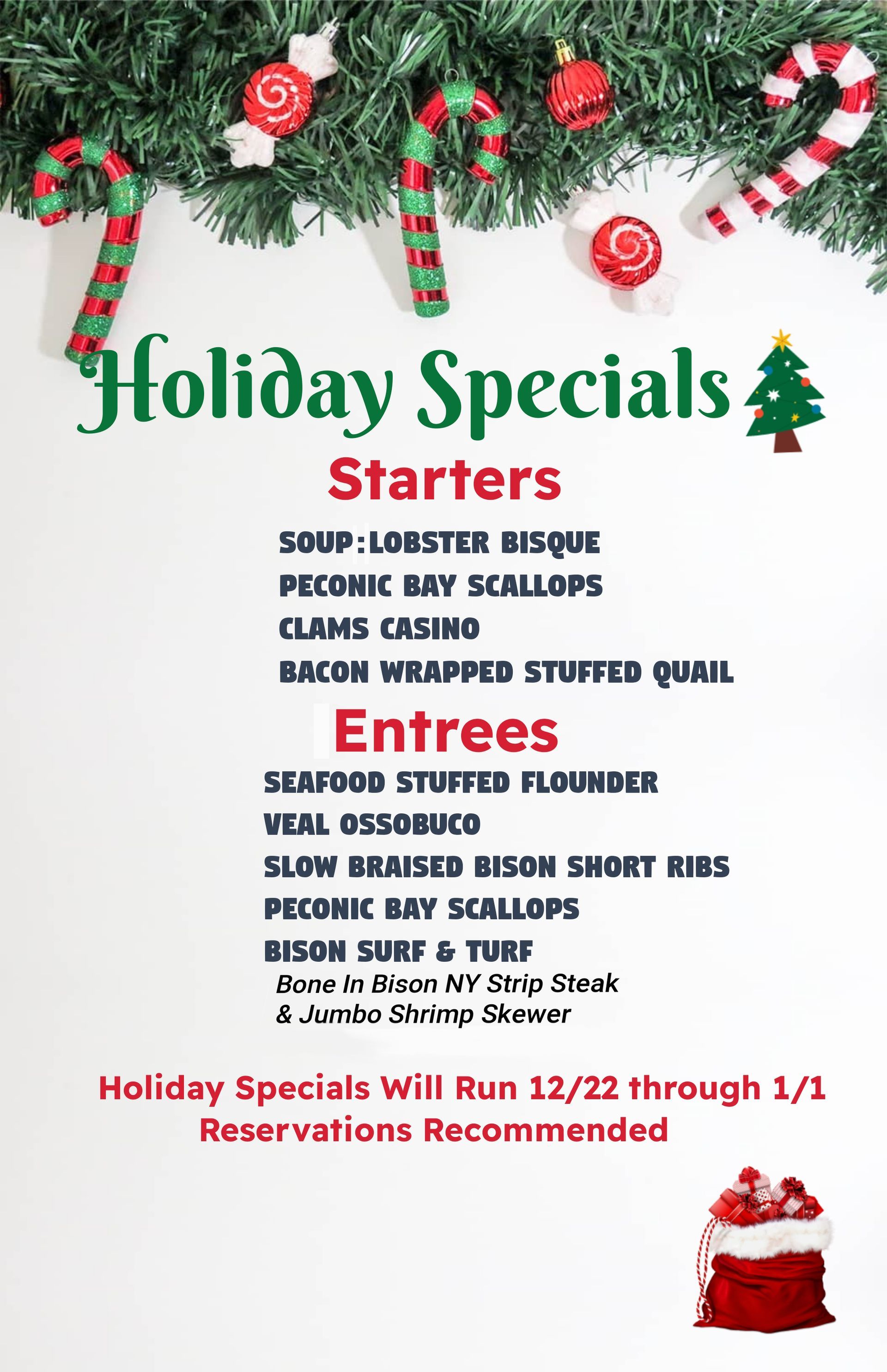 Holiday menu