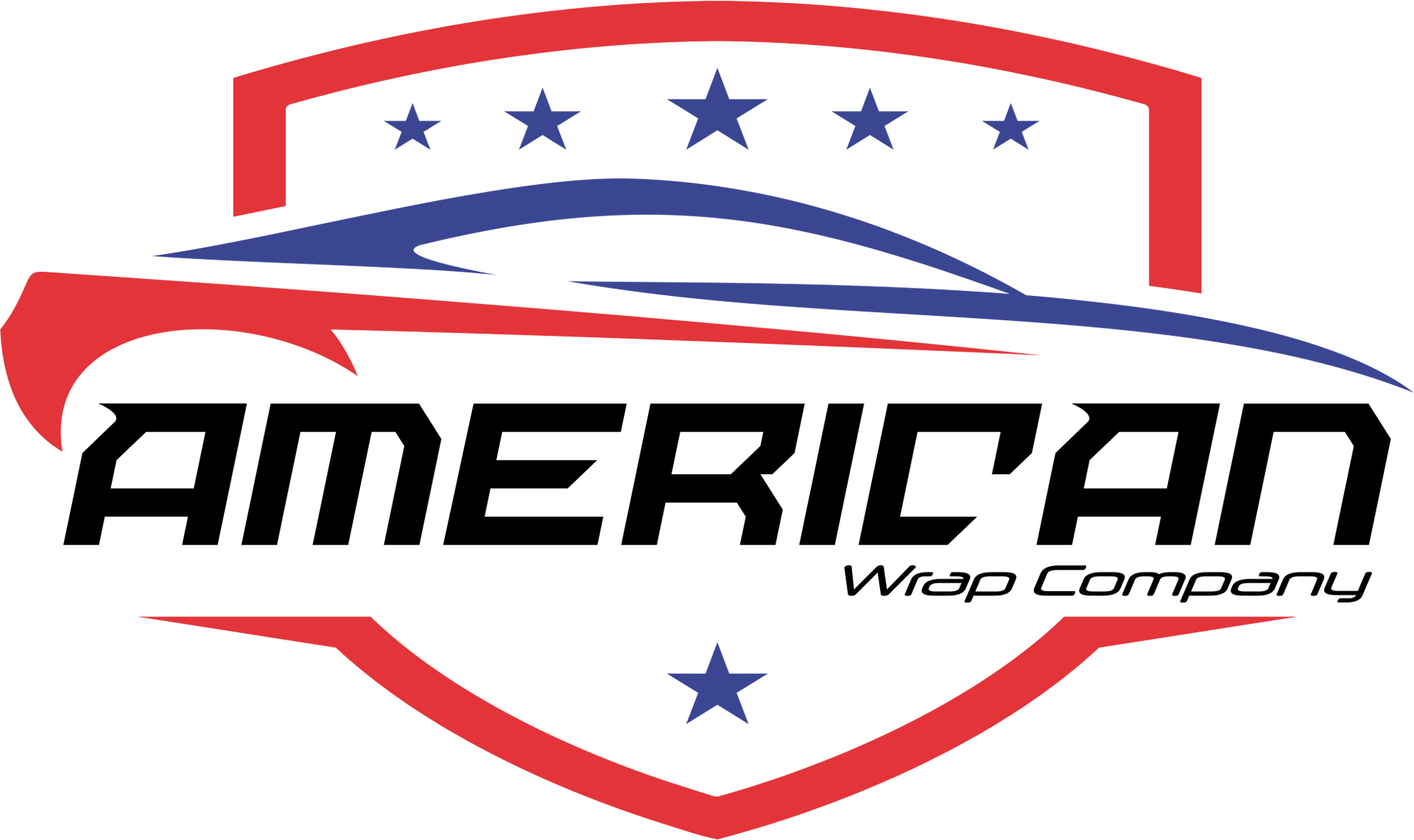 Red, white, and blue American Web Company shield logo with stars and swoosh