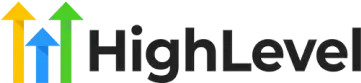 HighLevel logo with three upward arrows in yellow, blue, and green beside black text