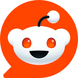 Red Reddit logo with white smiling mascot on orange background