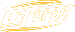 Stylized yellow G-Force logo with italic text and swooshing speed lines on a white background