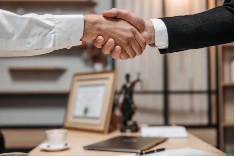California attorney and client in law office meeting