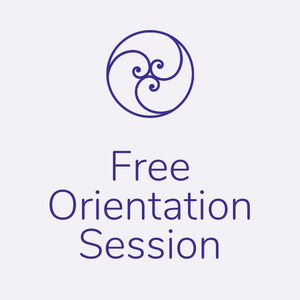 A logo for a free orientation session