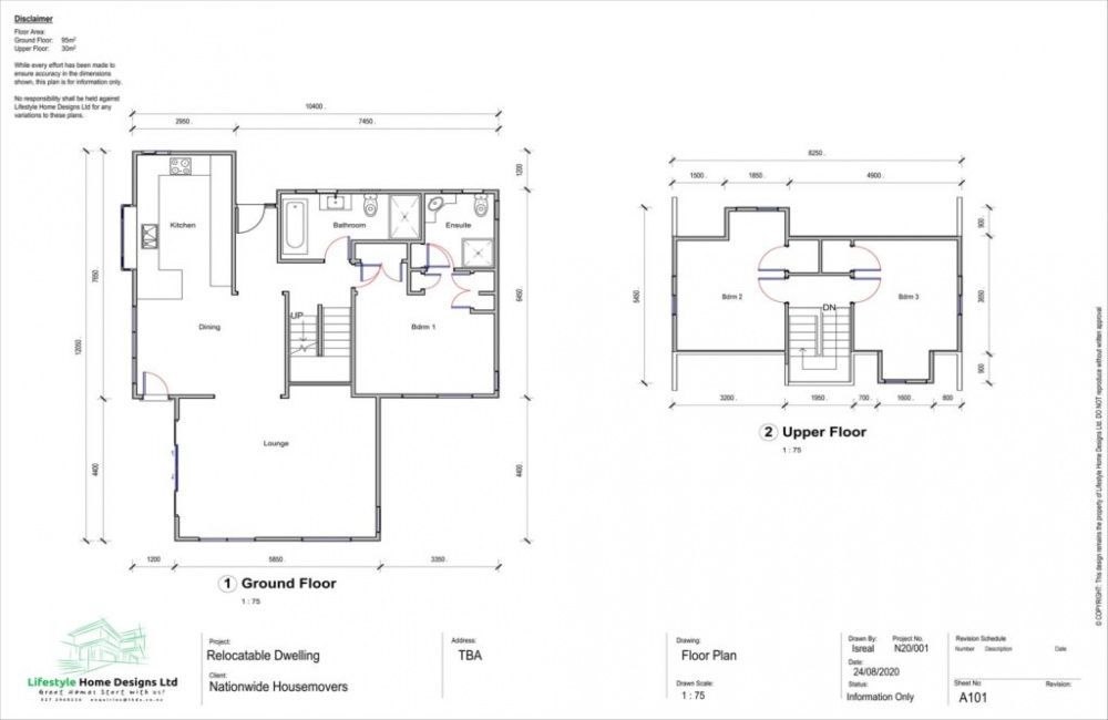 Architectural floor plan showing first and second floor layouts with room dimensions and stair placement