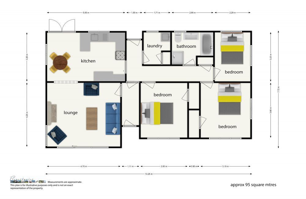 Apartment floor plan with living room, kitchen, bedrooms, bathrooms, and balcony in a top-down layout