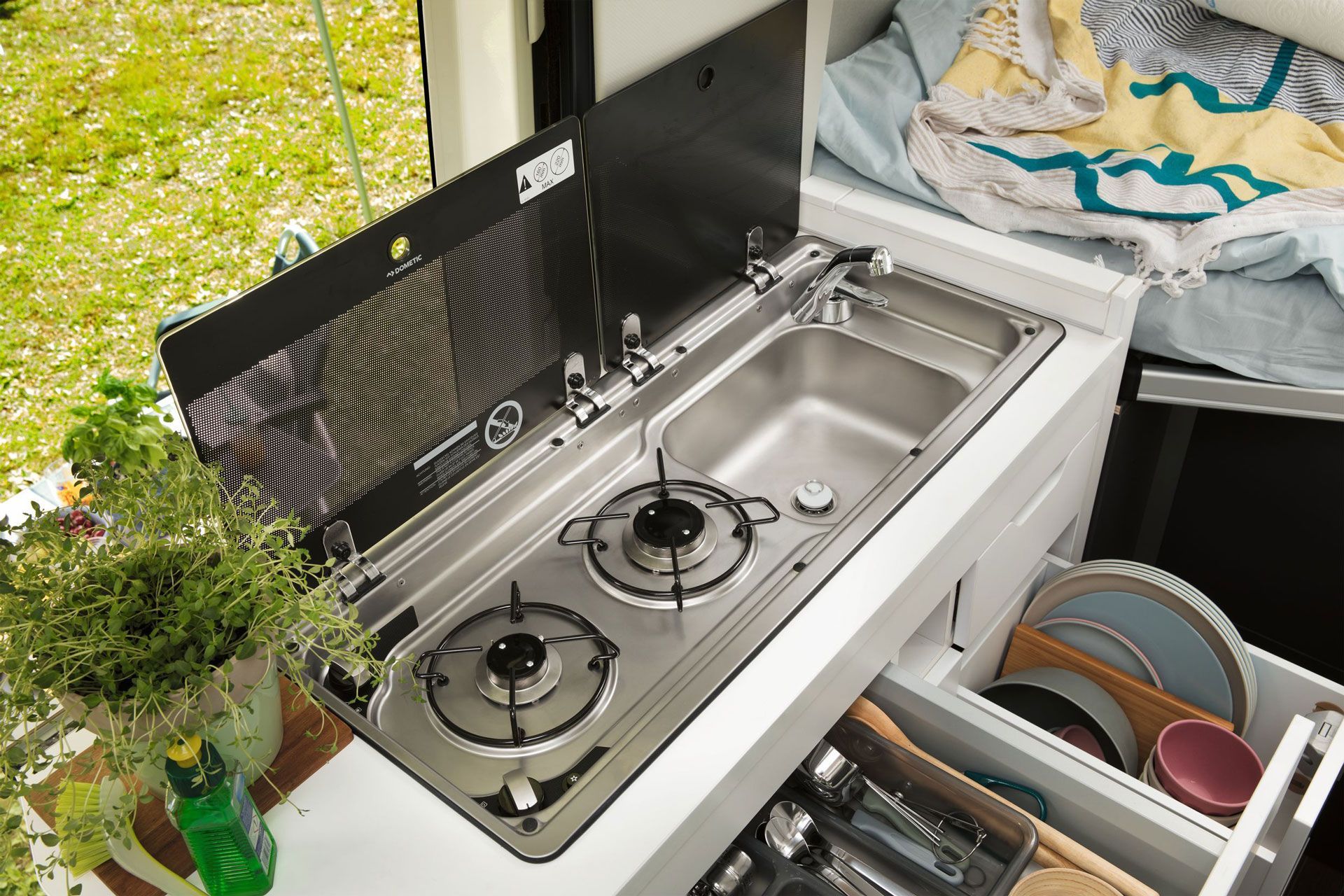 kitchen area in vw grand california