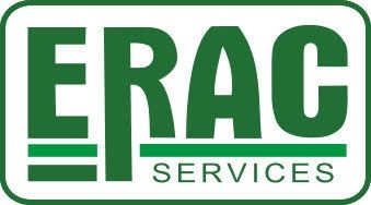 A green and white erac services logo on a white background
